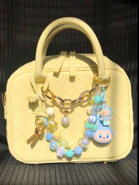 Woven Leather Pastel Butter Yellow Medium Bag Crossbody with Twilly/Scarf